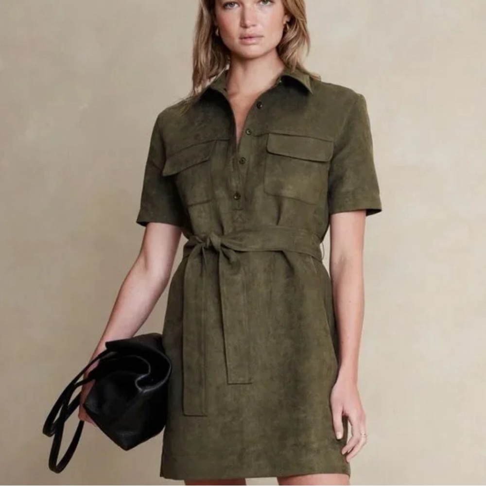 Olive Green Suede Shirt Dress